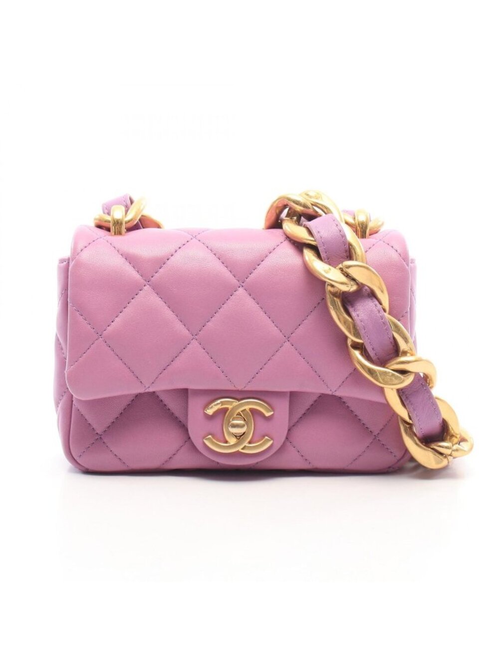 Chanel Shoulder Bag Quilted Flap Purple Lambskin Mini Chain